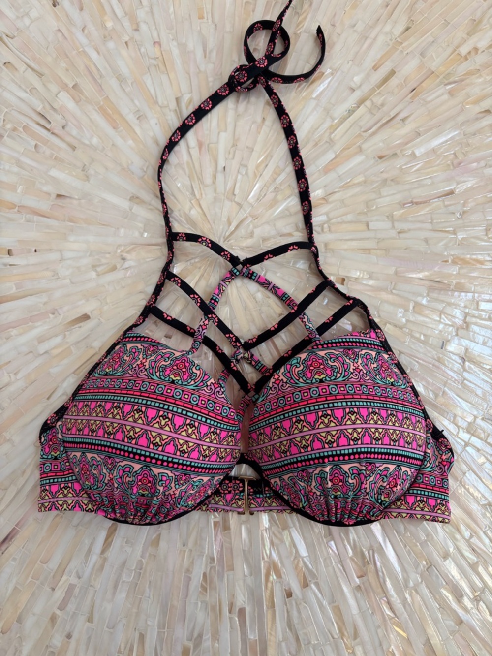 NWOT Shade & Shore Patterned Strappy Halter Bikini Top